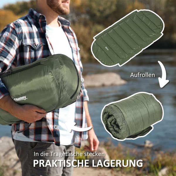 Campingtæppe Sovepose 3-4 Sæson Voksen Foldbar Sovepose Med Bæretaske Udendørs Taft Grøn