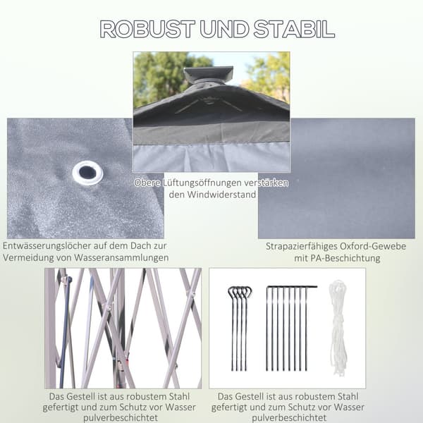 Gazebo 3.3X3.3M Folding Gazebo Led Usb Pop-Up Mesh Sidevegger Solbeskyttelsesveske Oxford Grey