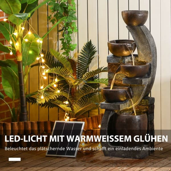 Trädgårdsfontän Solfontän Dekorativ Fontän Led-Belysning 5 Nivåer Trädgårdsuteplats Syntetharts 37X35X107Cm