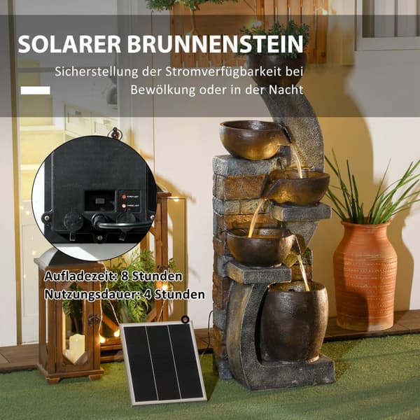 Trädgårdsfontän Solfontän Dekorativ Fontän Led-Belysning 5 Nivåer Trädgårdsuteplats Syntetharts 37X35X107Cm