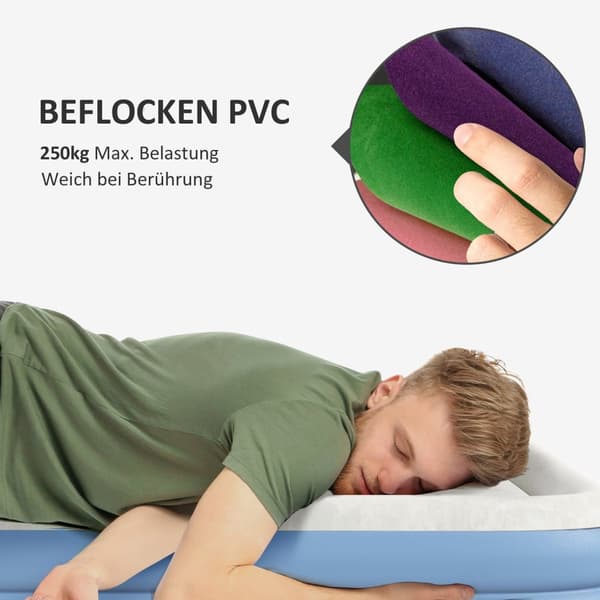 Luftmadrass Dobbel Campingseng For 2 Med Pute Og Elektrisk Pumpe, Lyseblå, 203X152X46Cm
