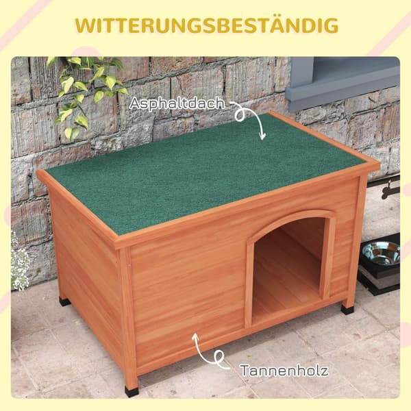Puinen Koirakennel Pieni Eläintalo Asfalttikatolla & Irrotettavalla Lattialla, Korotettu, Ulkona, Harmaa, 100X65,5X68Cm