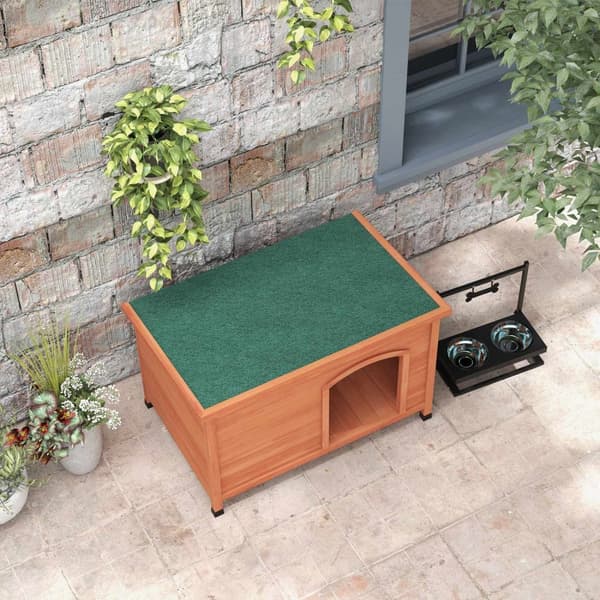 Puinen Koirakennel Pieni Eläintalo Asfalttikatolla & Irrotettavalla Lattialla, Korotettu, Ulkona, Harmaa, 100X65,5X68Cm