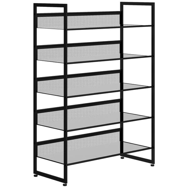 Skostativ, Skostativ Med 5 Nivåer, Skostativ For Maks 15 Par Sko, Skoholder Med Håndtak For Inngang, Soverom, Stål, 72 X 30 X 102 Cm, Sort.