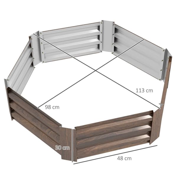 Steel Upphöjd Bädd Hexagonal Öppen Botten Blomlåda Träeffekt Planterare Grönsaksbädd För Balkong Trädgård Mörkbrun