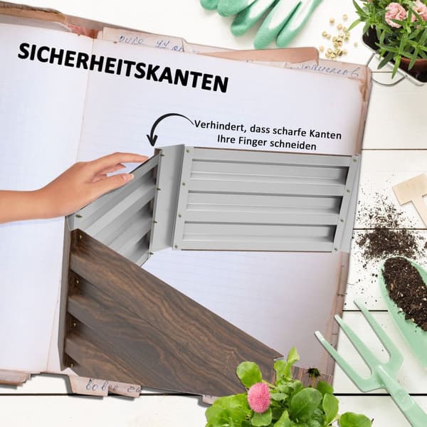 Steel Upphöjd Bädd Hexagonal Öppen Botten Blomlåda Träeffekt Planterare Grönsaksbädd För Balkong Trädgård Mörkbrun