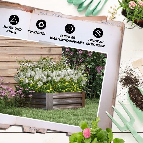 Steel Upphöjd Bädd Hexagonal Öppen Botten Blomlåda Träeffekt Planterare Grönsaksbädd För Balkong Trädgård Mörkbrun