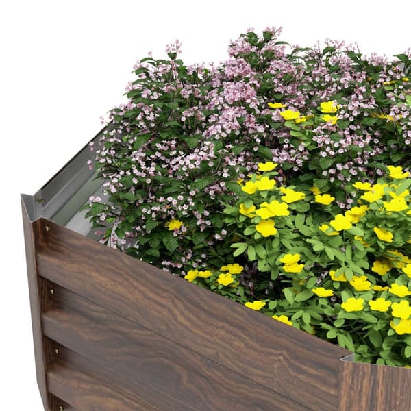 Steel Upphöjd Bädd Hexagonal Öppen Botten Blomlåda Träeffekt Planterare Grönsaksbädd För Balkong Trädgård Mörkbrun
