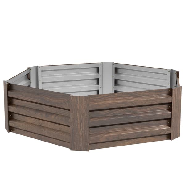 Steel Heed Bed Sekskantet Åpen Bunn Blomsterkasse Treeffekt Plantekasse Grønnsakseng For Balkong Hage Mørkebrun