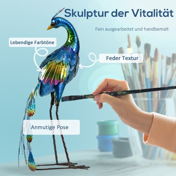 Hagefigur Påfugl Værbestandig Utendørs Ornament Skulptur Balkong Patio 59Cm