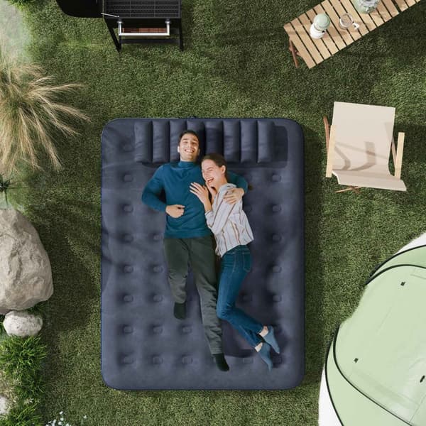 Air Bed Dobbel Luftmadrass Med Håndpumpe Og Pute, Blå, 203X152X22Cm