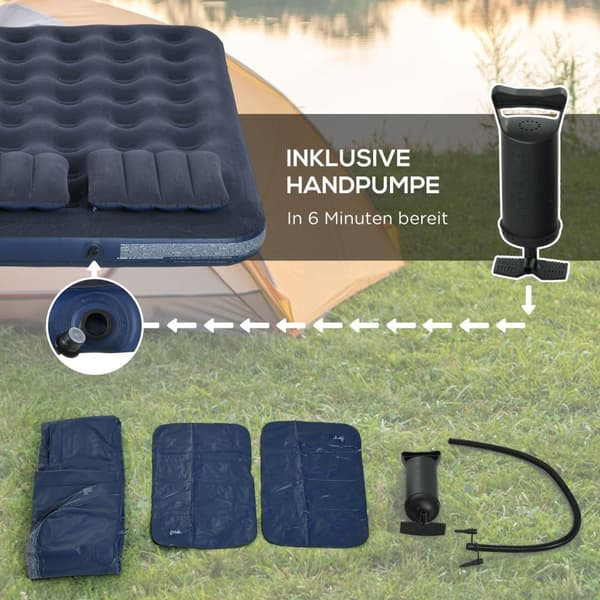 Air Bed Dobbel Luftmadrass Med Håndpumpe Og Pute, Blå, 203X152X22Cm