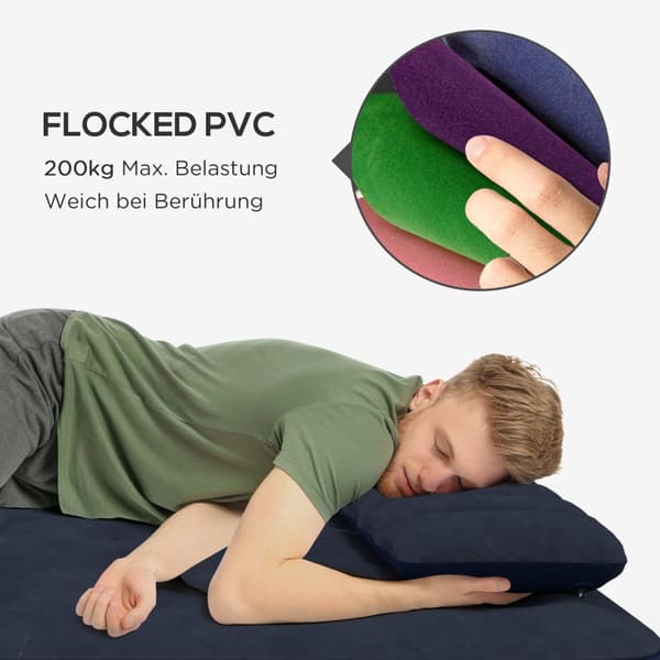 Air Bed Dobbel Luftmadrass Med Håndpumpe Og Pute, Blå, 203X152X22Cm