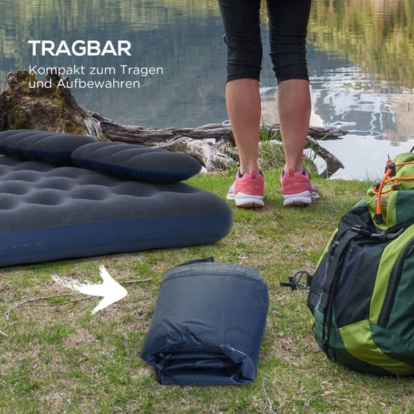 Air Bed Dobbel Luftmadrass Med Håndpumpe Og Pute, Blå, 203X152X22Cm
