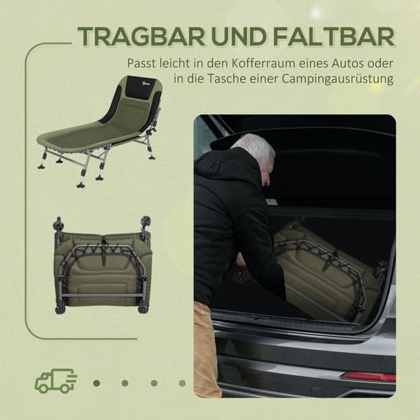 Campingseng, Sammenklappelig Feltseng, Justerbar Rejseseng, Sammenklappelig Seng Op Til 180 Kg, Til Udendørs Brug, Oxford, Grøn