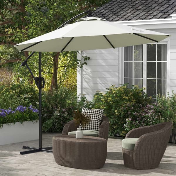 Ø293 Cm Cantilever Paraply Med Krydsbund, Parasol Med Håndsving, Vip Og 8 Ribber, Hængende Terrasse Paraply, Creme