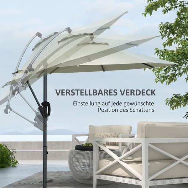 Ø293 Cm Cantilever Paraply Med Krydsbund, Parasol Med Håndsving, Vip Og 8 Ribber, Hængende Terrasse Paraply, Creme