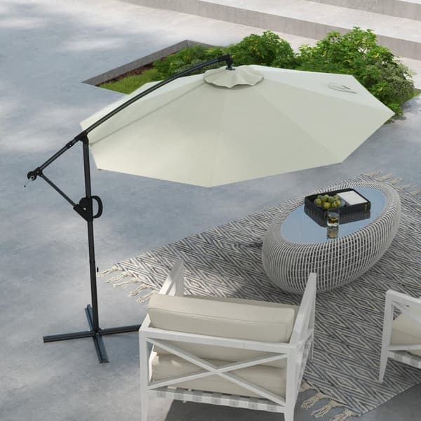 Ø293 Cm Cantilever Paraply Med Krydsbund, Parasol Med Håndsving, Vip Og 8 Ribber, Hængende Terrasse Paraply, Creme