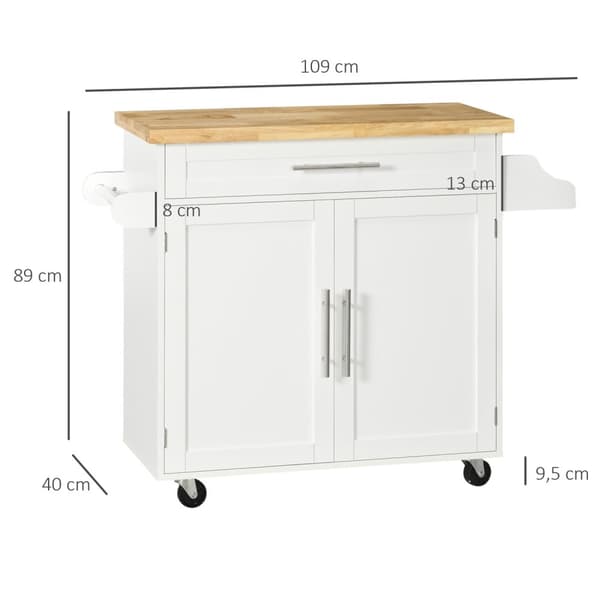 Tarjoiluvaunu Keittiövaunu Työtasolla, Maustetelineellä, Pyyhetelineen, Valkoinen, 109X40X89Cm Olohuoneeseen Ja Ruokailutilaan