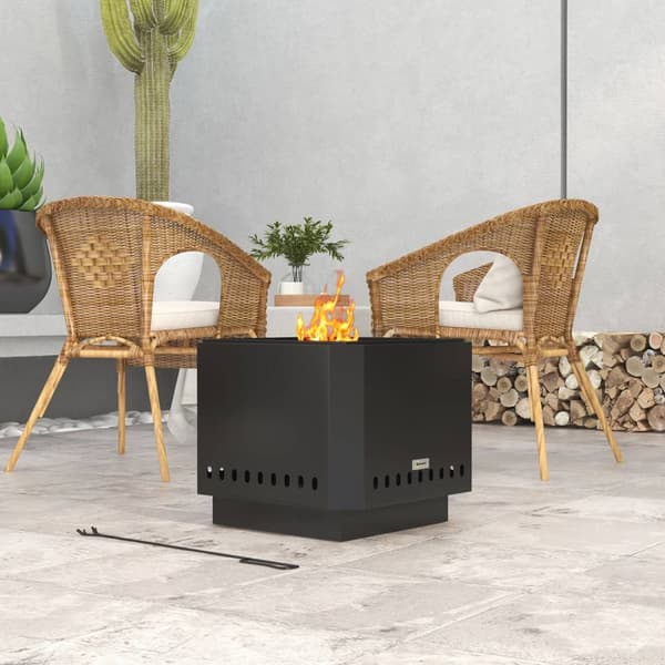 Fire Bowl Square Fire Pit Røykfri Brannkurv Med Pokerbord Brann For Hage Camping Uteplass Metall Svart