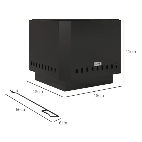 Fire Bowl Square Fire Pit Røykfri Brannkurv Med Pokerbord Brann For Hage Camping Uteplass Metall Svart