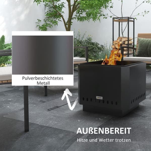 Fire Bowl Square Fire Pit Røykfri Brannkurv Med Pokerbord Brann For Hage Camping Uteplass Metall Svart