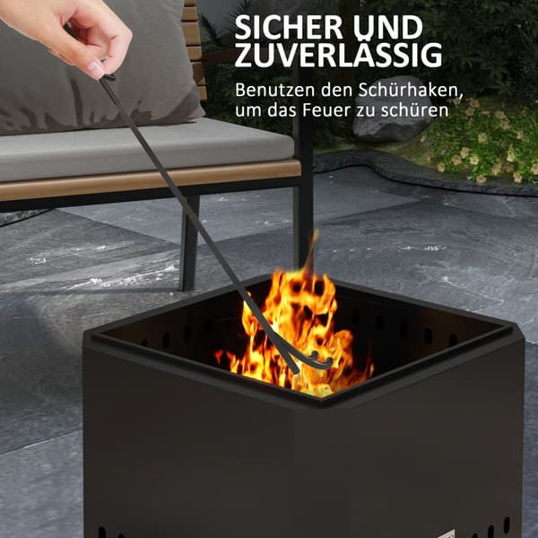 Fire Bowl Square Fire Pit Røykfri Brannkurv Med Pokerbord Brann For Hage Camping Uteplass Metall Svart