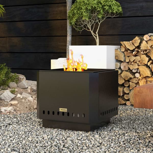 Fire Bowl Square Fire Pit Røykfri Brannkurv Med Pokerbord Brann For Hage Camping Uteplass Metall Svart