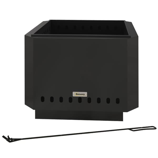 Fire Bowl Square Fire Pit Røykfri Brannkurv Med Pokerbord Brann For Hage Camping Uteplass Metall Svart