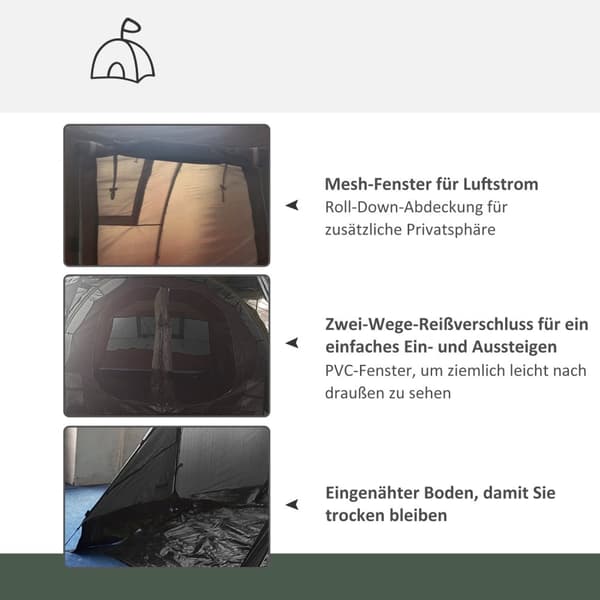 Tunneltält 4-Personers Campingtält Med 2 Rum, Uv-Skydd, Bärväska, 2000 Mm Vattenpelare, Svart