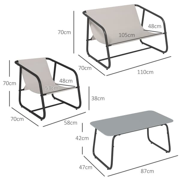 4 Stk. Hagemøbelsett, Sittegruppe Med 2 Lenestoler, 1 Toseter, 1 Salongbord Laget Av Herdet Glass, Hagemøbler Til Balkong, Terrasse, Mesh, Krem