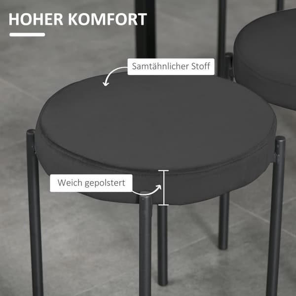 Spisestuekrakker Sett Med 4 Stablebare Benkrakker Med Polstret Sete, Fløyelstrekk, Svart, 41,5X41,5X46Cm