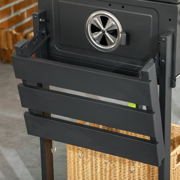 Kullgrill Campinggrill Med To Grillstativ, Sammenleggbar Sidehylle, Grillvogn Med Hylle, Håndtak, Rustfritt Stål, Svart