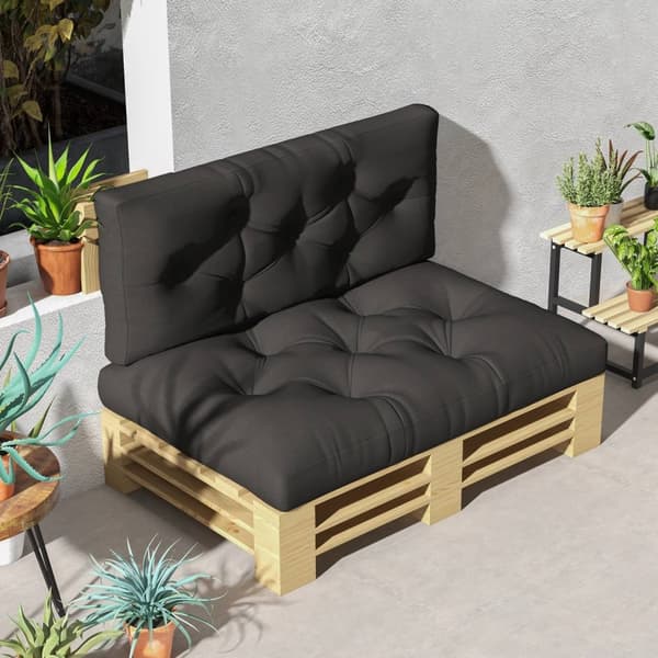 Pallepude Sæt Med 2 Bænkhynder Med Uv-Beskyttelse Sædehynde Polstret Havebænkpude Til Pallesofa, Balkon, Polyester, Mørkegrå