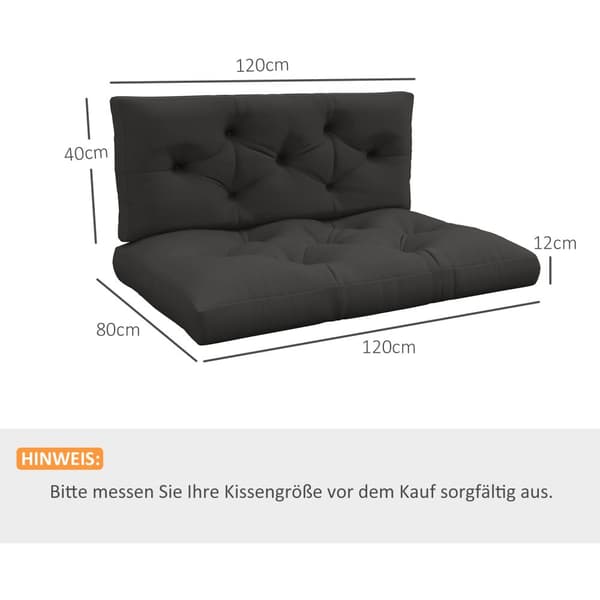 Pallepude Sæt Med 2 Bænkhynder Med Uv-Beskyttelse Sædehynde Polstret Havebænkpude Til Pallesofa, Balkon, Polyester, Mørkegrå