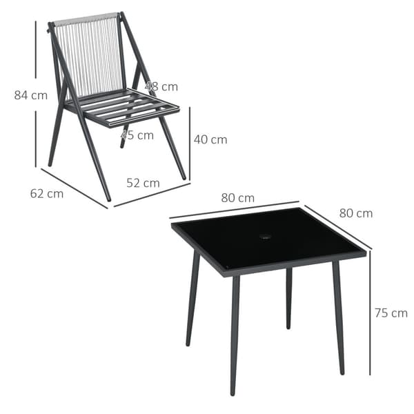 Sittegruppe 5-Delt Hagemøbelsett, Balkongmøbelsett Med 1 Bord, 4 Stoler, Hagemøbler Med Paraplyhull, Polyester, Mørkegrå