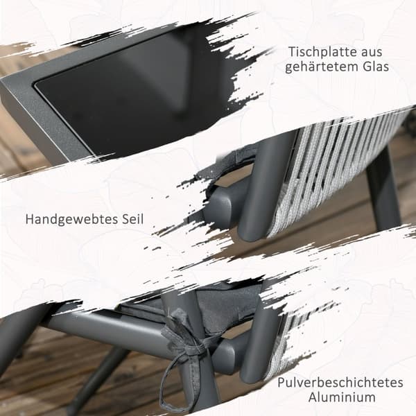 Sittegruppe 5-Delt Hagemøbelsett, Balkongmøbelsett Med 1 Bord, 4 Stoler, Hagemøbler Med Paraplyhull, Polyester, Mørkegrå