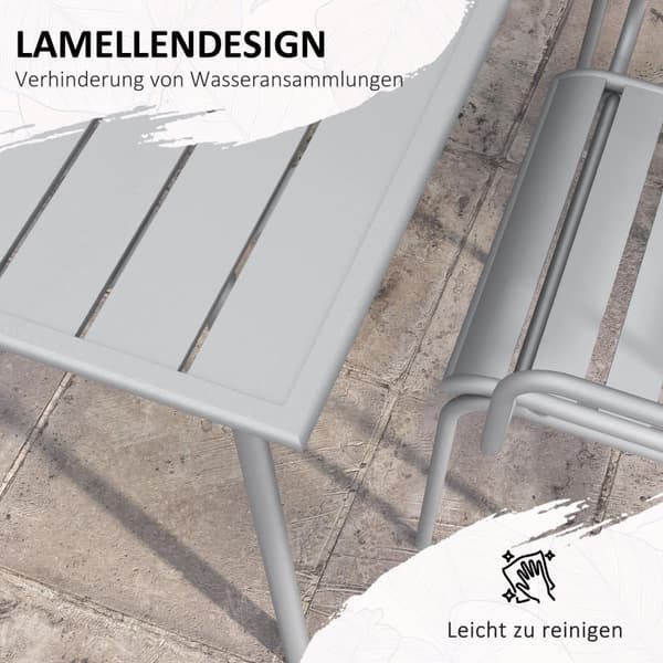 Hagemøbelsett, Sittegruppe, Spisebord, 6 Stablebare Stoler, Balkong, Terrasse, Stål, Lys Grå