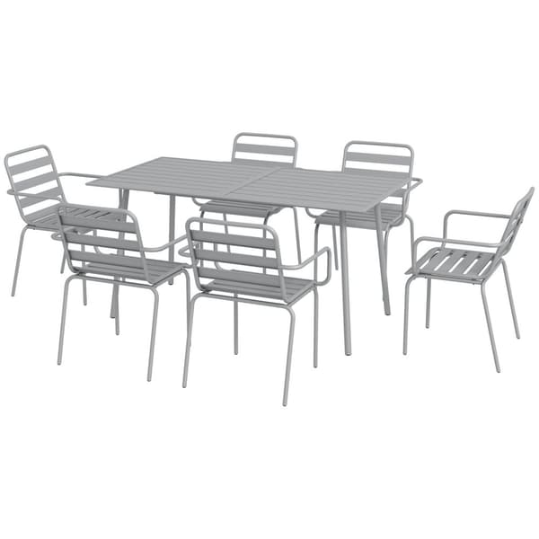 Hagemøbelsett, Sittegruppe, Spisebord, 6 Stablebare Stoler, Balkong, Terrasse, Stål, Lys Grå