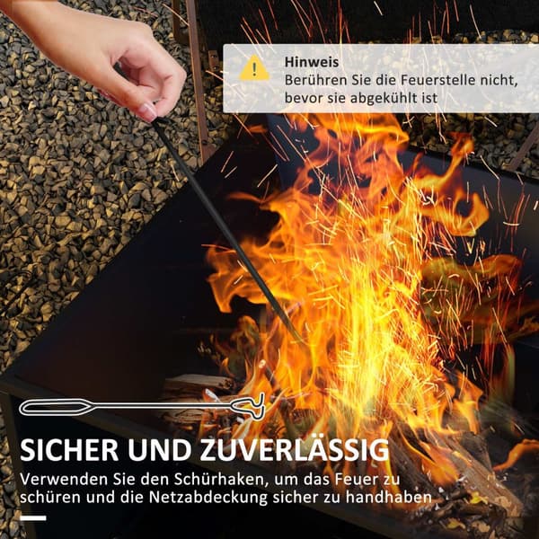 Fire Bowl Fire Basket Spark Säleikköllä & Pokerilla, Säilytyslokero, Ihanteellinen Puutarhaan Ja Patiolle, Metalli, Musta