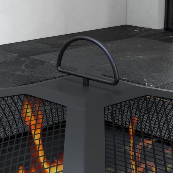 Fire Bowl Fire Basket Spark Säleikköllä & Pokerilla, Säilytyslokero, Ihanteellinen Puutarhaan Ja Patiolle, Metalli, Musta