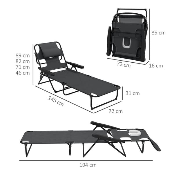 Solseng Hageseng Med Pute Dekkstol Med Justerbar Rygg Armlen Relax Lounger For Hagebalkong Mesh Mørkegrå