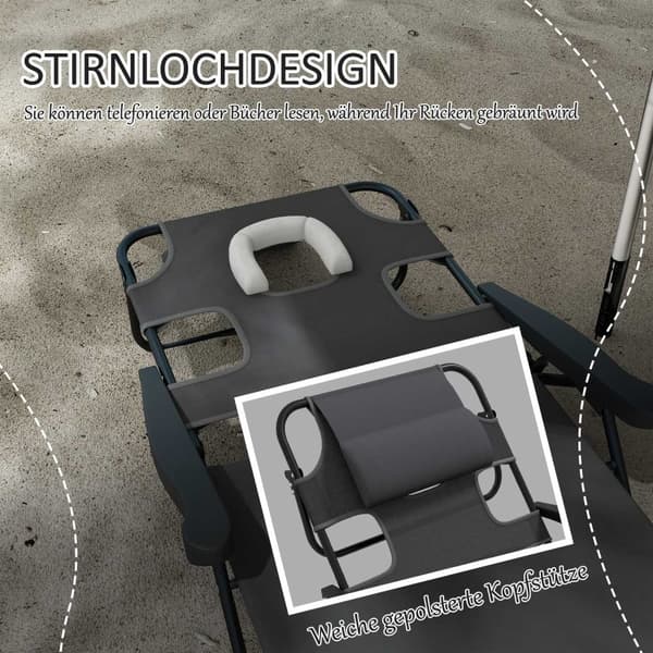 Solseng Hageseng Med Pute Dekkstol Med Justerbar Rygg Armlen Relax Lounger For Hagebalkong Mesh Mørkegrå