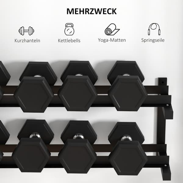 Manualstativ Veggmontert Manualstativ Med 2 Hyller, Opptil 70 Kg, For Vektholder Og Kettlebell