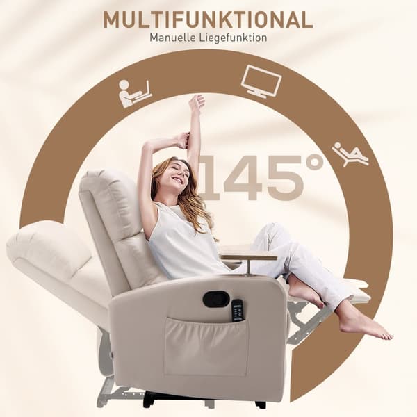 Elektrisk Massagestol, Afslapningsstol Med Massagefunktion, Tv-Stol Med Liggefunktion, Hvilestol, Mikrofiber, Lysegrå