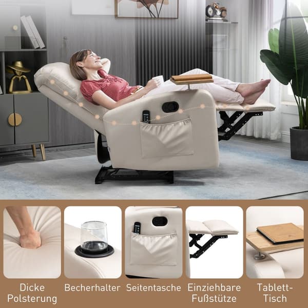 Elektrisk Massagestol, Afslapningsstol Med Massagefunktion, Tv-Stol Med Liggefunktion, Hvilestol, Mikrofiber, Lysegrå