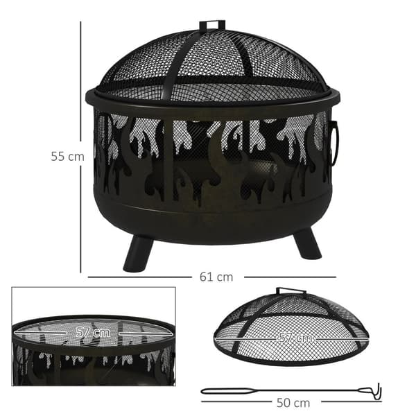 Tulikulho 2-In-1 Tulikori Kipinäsuojalla & Grilliritilällä, Puutarhagrilliin, Metalli, Musta, Ø61X55Cm