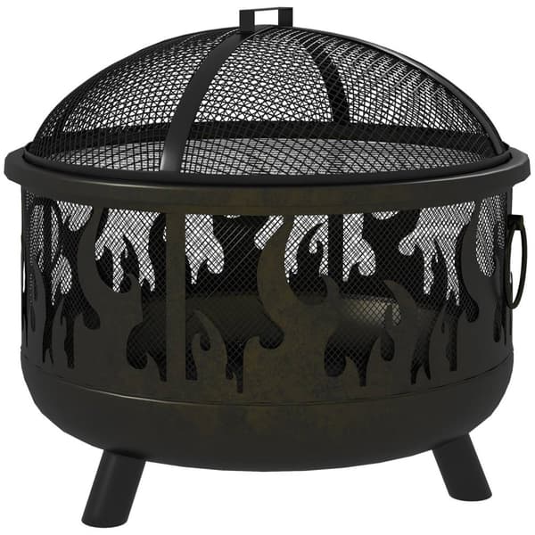 Tulikulho 2-In-1 Tulikori Kipinäsuojalla & Grilliritilällä, Puutarhagrilliin, Metalli, Musta, Ø61X55Cm