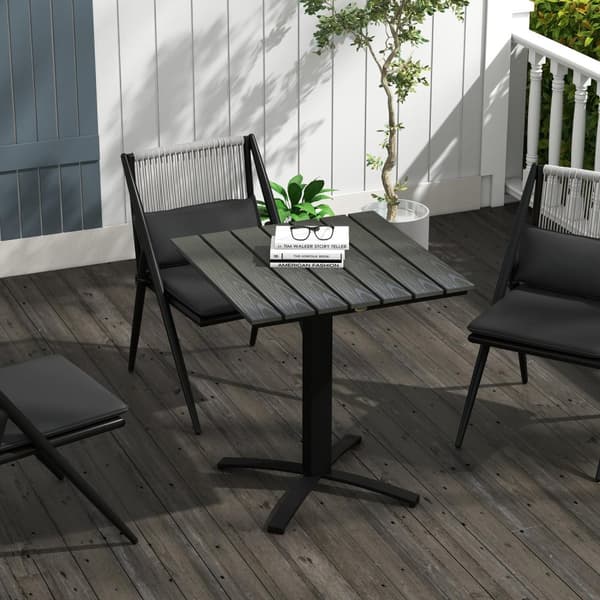 Hagebord, Spisebord For 4 Personer, Firkantet Balkongbord Med Trelook For Terrasse, Aluminium, Grå, 70 X 70 X 76 Cm