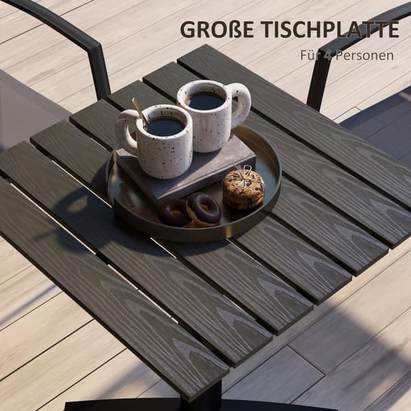 Hagebord, Spisebord For 4 Personer, Firkantet Balkongbord Med Trelook For Terrasse, Aluminium, Grå, 70 X 70 X 76 Cm